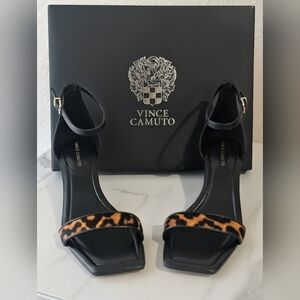 Vince Camuto Leopard Strap Kitten Heel Sandals Size 8